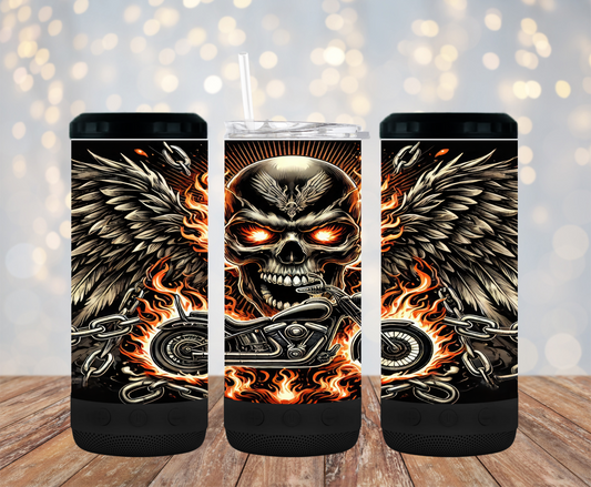 Flaming  Skull, Wings & Harley - 15, 20 or 30oz skinny tumblers, 4 in 1 can cooler/tumbler and 4 in 1 can cooler/tumbler or 20oz blue tooth speaker tumblers