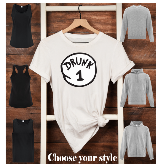 Drunk 1, Cat In the Hat Inspired, choose your # - Adult T-Shirts, Tank Tops, Sweatshirts & Hoodies