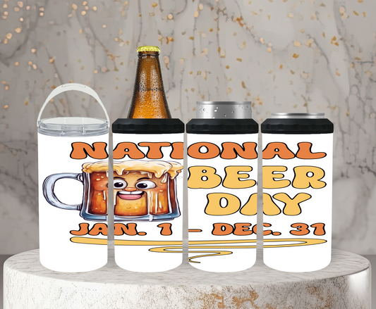 National Beer Day Jan. 1 to Dec. 31 - 15, 20 or 30oz skinny tumblers, 4 in 1 can cooler/tumbler and 4 in 1 can cooler/tumbler or 20oz blue tooth speaker tumblers