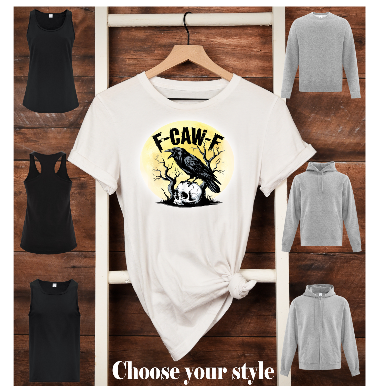 F-CAW-F, Crow & Skull - Adult T-Shirts, Tank Tops, Sweatshirts & Hoodies