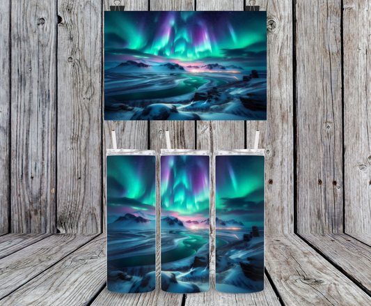 Northern Lights - 15, 20 or 30oz skinny tumblers, 4 in 1 can cooler/tumbler and 4 in 1 can cooler/tumbler or 20oz blue tooth speaker tumblers