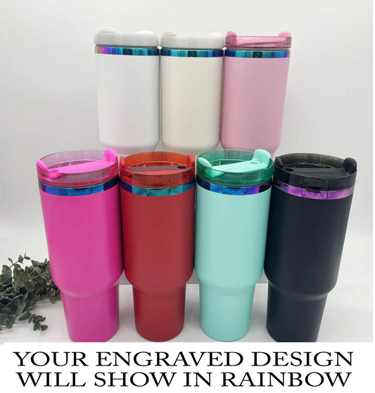 Design Your Own - Engraved Rainbow Plated 40oz tumbler with handle