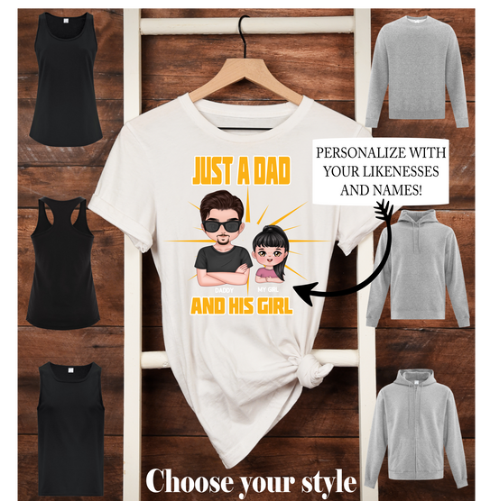 Just A Dad And His Girl(s), Personalized Likeness -  Adult T-Shirts, Tank Tops, Sweatshirts & Hoodies
