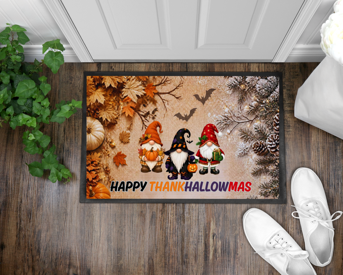 Happy Thankhallowmas, Gnomes - Door Mat, Entrance Mat, Bar Mat