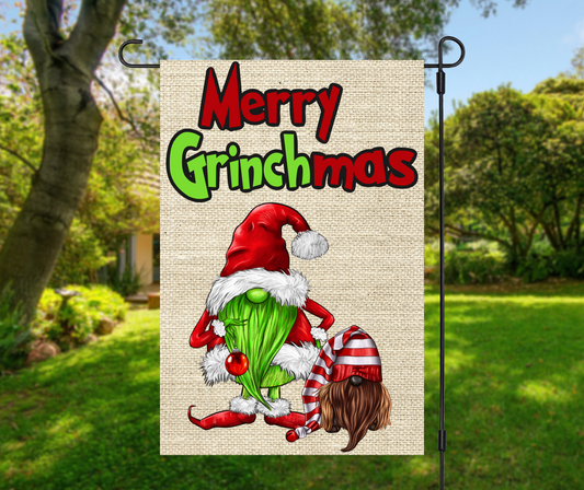 Merry Grinchmas, Gnomes - Garden Flag, 2 styles with or without stand