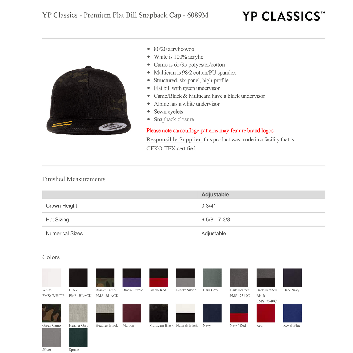 Design Your Own - YP Classics Premium Flat Bill Snapback Cap 6089M