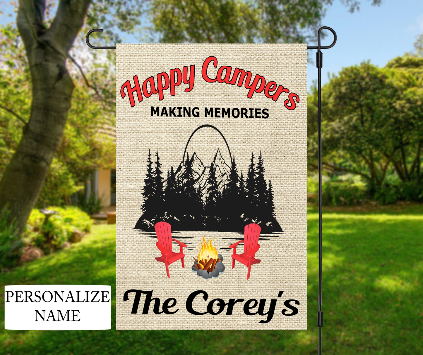 Happy Campers Making Memories, Customized - Garden Flag, 2 styles with or without stand