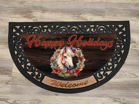 Happy Holidays, Horse with Wreath - Door Mat with Insert or Insert Only, heavy rubber 2 sizes to choose from