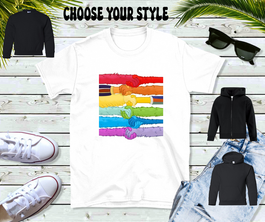 Pride Rainbow Of Handshakes, Sesame Street Inspired - Youth Tee, Sweatshirt, Pullover or Zip Up Hoodie