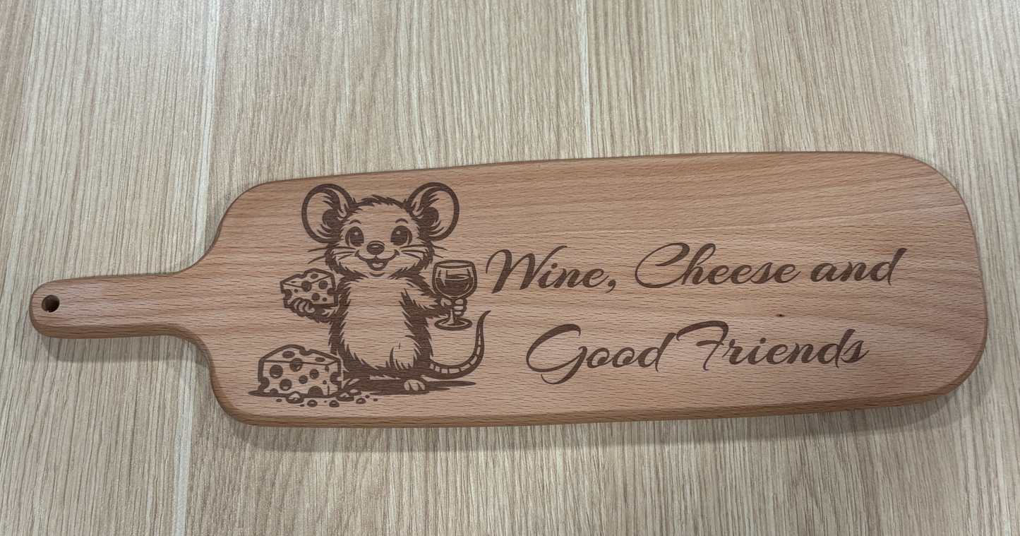 Wine, Cheese and Good Friends - Engraved Beech Cutting Board
