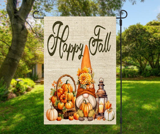 Happy Fall, Gnome & Pumpkins - Garden Flag, 2 styles with or without stand
