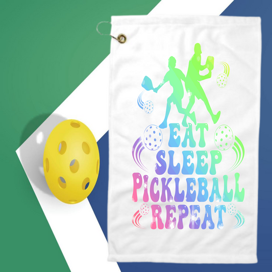 Eat Sleep Pickleball Repeat, 3 colours to choose from - Pickleball Towel with clip