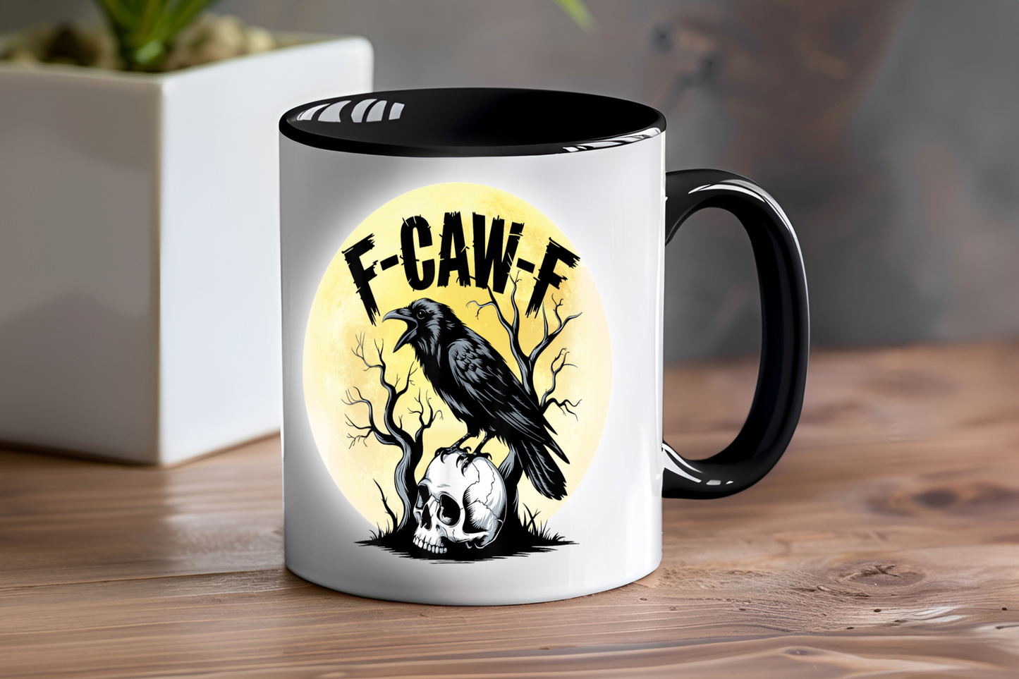 F - CAW - F, Crow & Skull - Ceramic and Glass Mugs