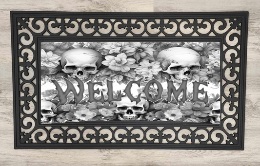 Skulls & Florals, Welcome - Door Mat with Insert or Insert Only, heavy rubber 2 sizes to choose from
