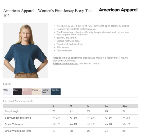 Design Your Own - American Apparel Women's Boxy Tee 102