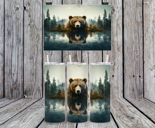 Bear Reflection In The Forest - 15, 20 or 30oz skinny tumblers, 4 in 1 can cooler/tumbler and 4 in 1 can cooler/tumbler or 20oz blue tooth speaker tumblers