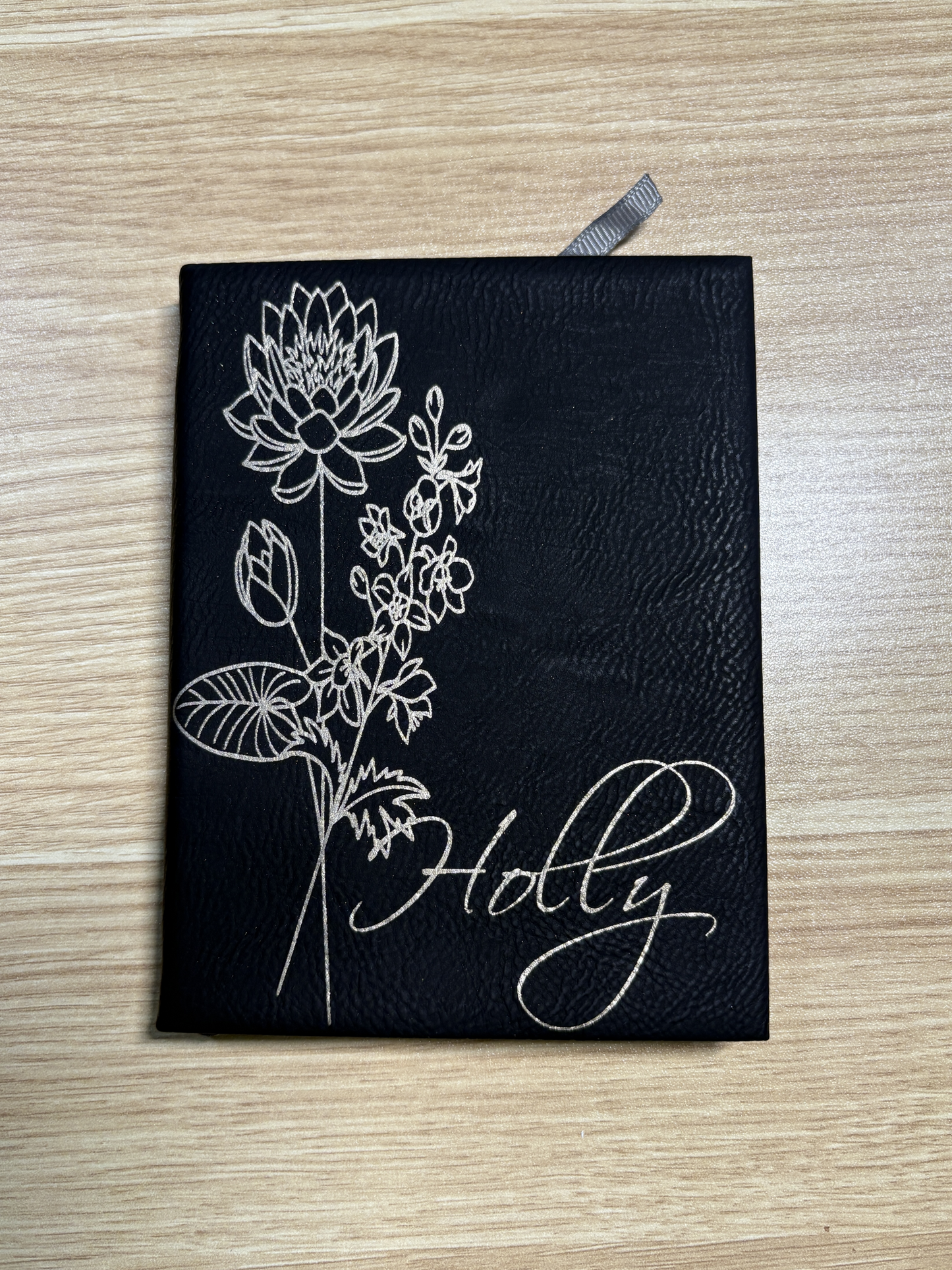 Flower of your Birth Month & your Name - Engraved Leather Notebook, 2 sizes to choose from