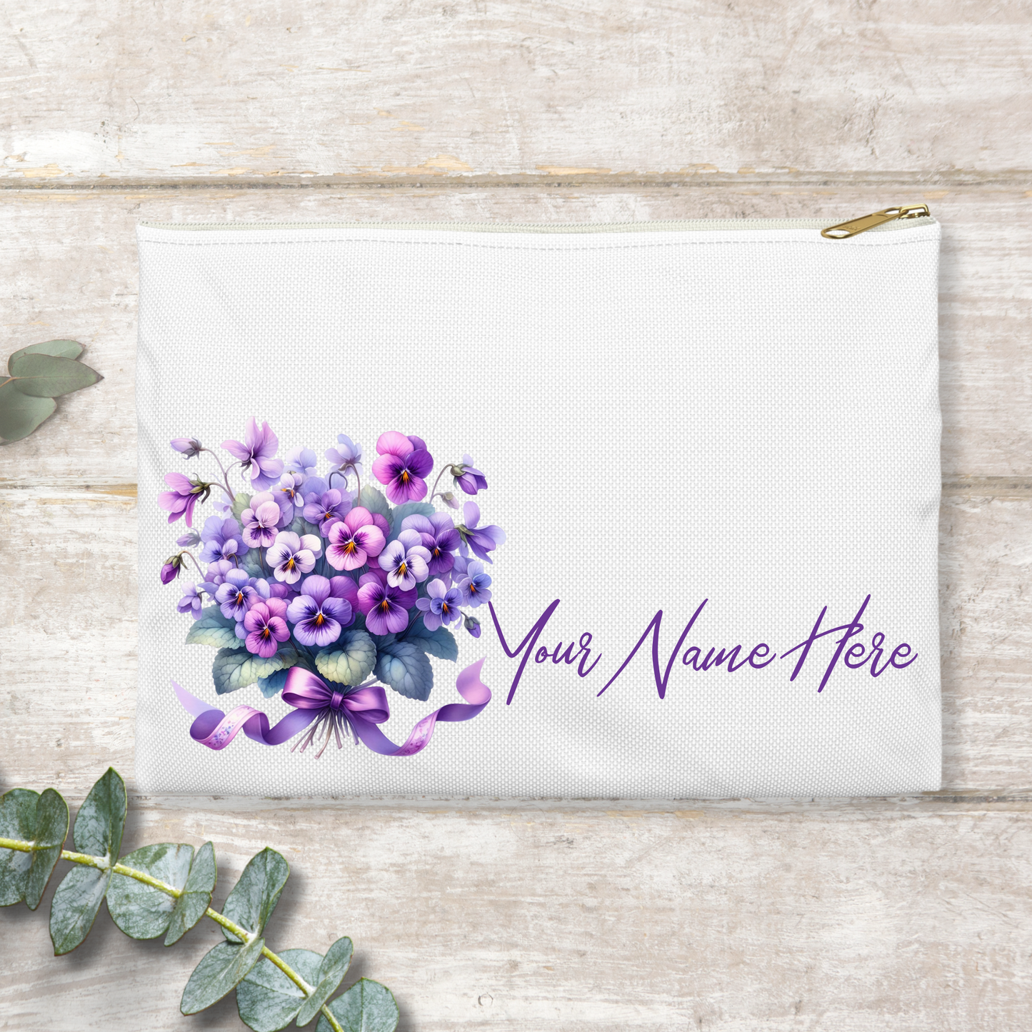 Birth Month Flowers and Name, Personalized - Cosmetic Makeup Bag, Pencil Case, Storage Pouch
