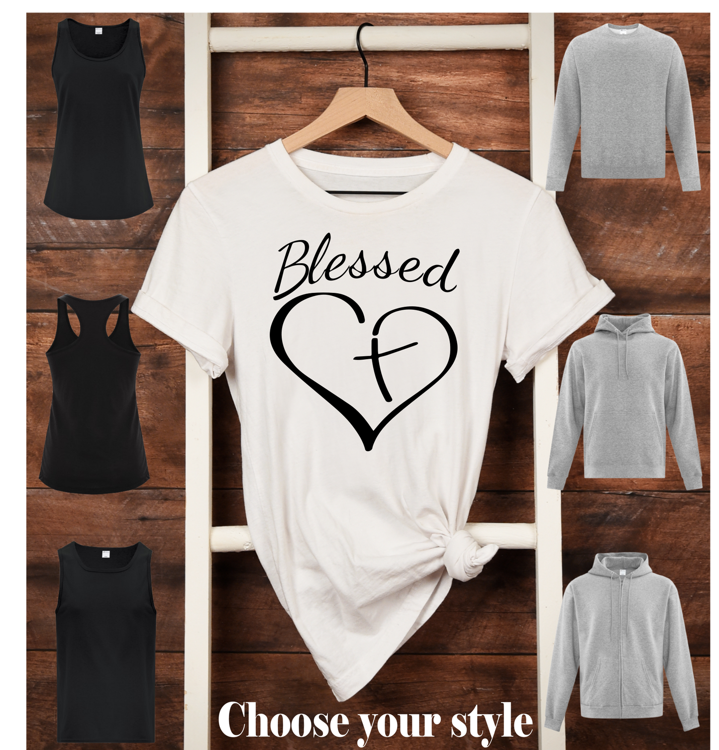 Blessed with Heart & Cross - Adult T-Shirts, Tank Tops, Sweatshirts & Hoodies