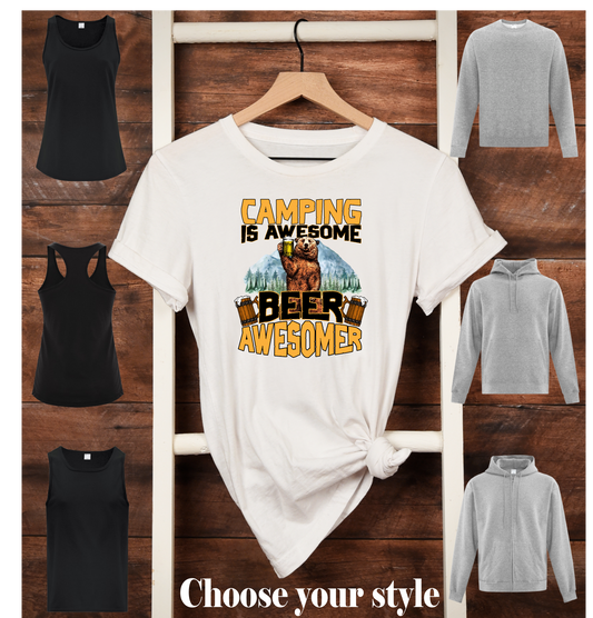 Camping is Awesome Beer Is Awesomer - Adult T-Shirts, Tank Tops, Sweatshirts & Hoodies
