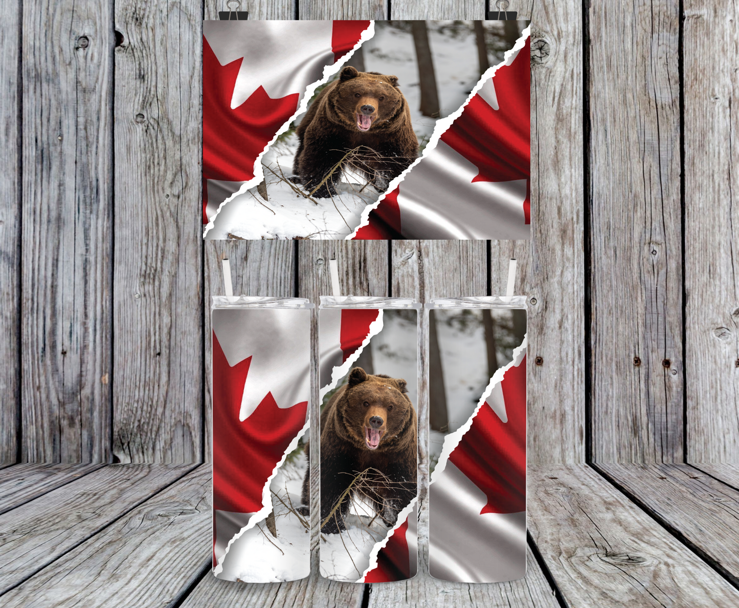 Canadian Grizzly Bear - 15, 20 or 30oz skinny tumblers, 4 in 1 can cooler/tumbler and 4 in 1 can cooler/tumbler or 20oz blue tooth speaker tumblers