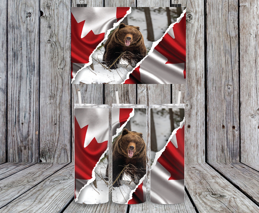 Canadian Grizzly Bear - 15, 20 or 30oz skinny tumblers, 4 in 1 can cooler/tumbler and 4 in 1 can cooler/tumbler or 20oz blue tooth speaker tumblers
