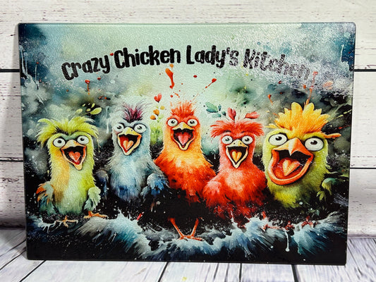 Crazy Chicken Lady Tempered Glass Cutting Board, Trivet