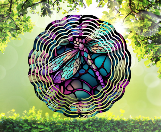 Dragonfly, Stained Glass Look - Wind Spinner, 6 styles & 2 sizes to choose from
