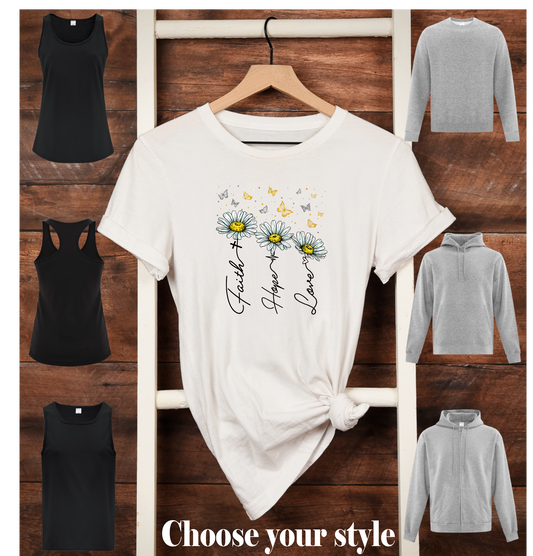 Faith Hope Love, Daisies - Adult T-Shirts, Tank Tops, Sweatshirts & Hoodies