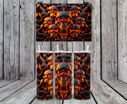 Skulls, Flaming - 15, 20 or 30oz skinny tumblers, 4 in 1 can cooler/tumbler and 4 in 1 can cooler/tumbler or 20oz blue tooth speaker tumblers