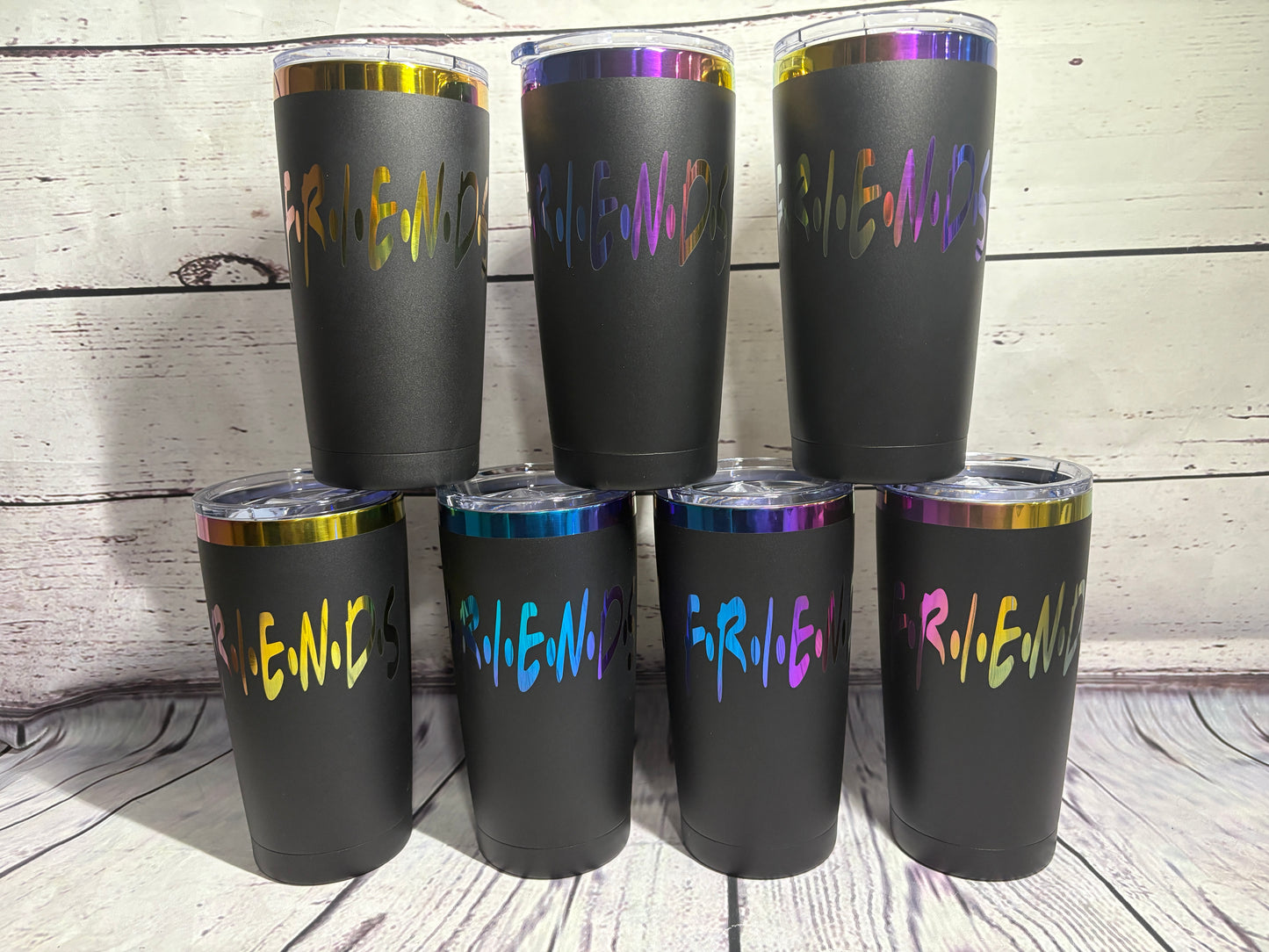 Design Your Own - Engraved Rainbow Plated 20oz Car Tumbler with Magnetic Lid