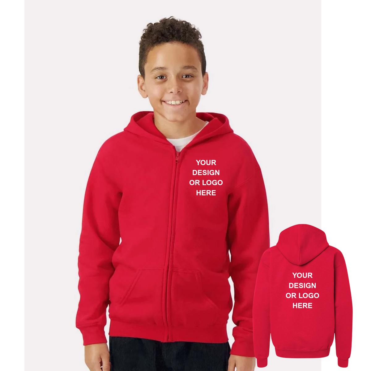 Design Your Own - Youth Full Zip Up Hoodie, Gildan 18600B