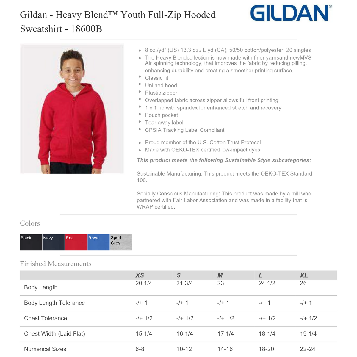 Design Your Own - Youth Full Zip Up Hoodie, Gildan 18600B