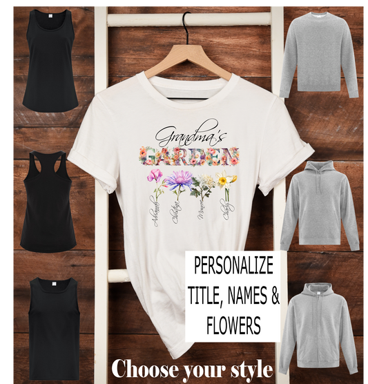 Grandma's Garden, Personalized Family Garden - Adult T-Shirts, Tank Tops, Sweatshirts & Hoodies
