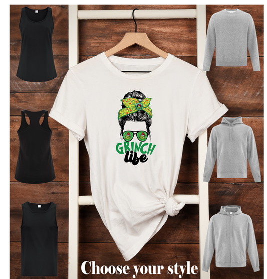 Grinch Life, Messy Bun - Adult T-Shirts, Tank Tops, Sweatshirts & Hoodies