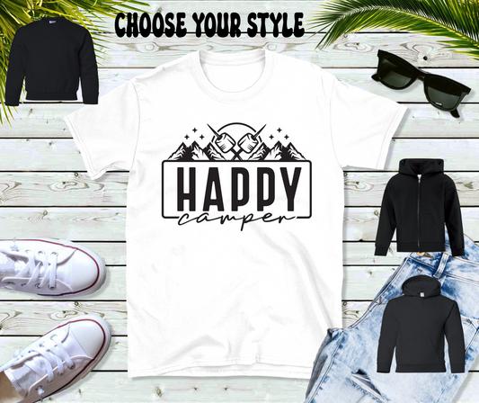 Happy Camper - Youth Tee, Sweatshirt, Pullover or Zip Up Hoodie