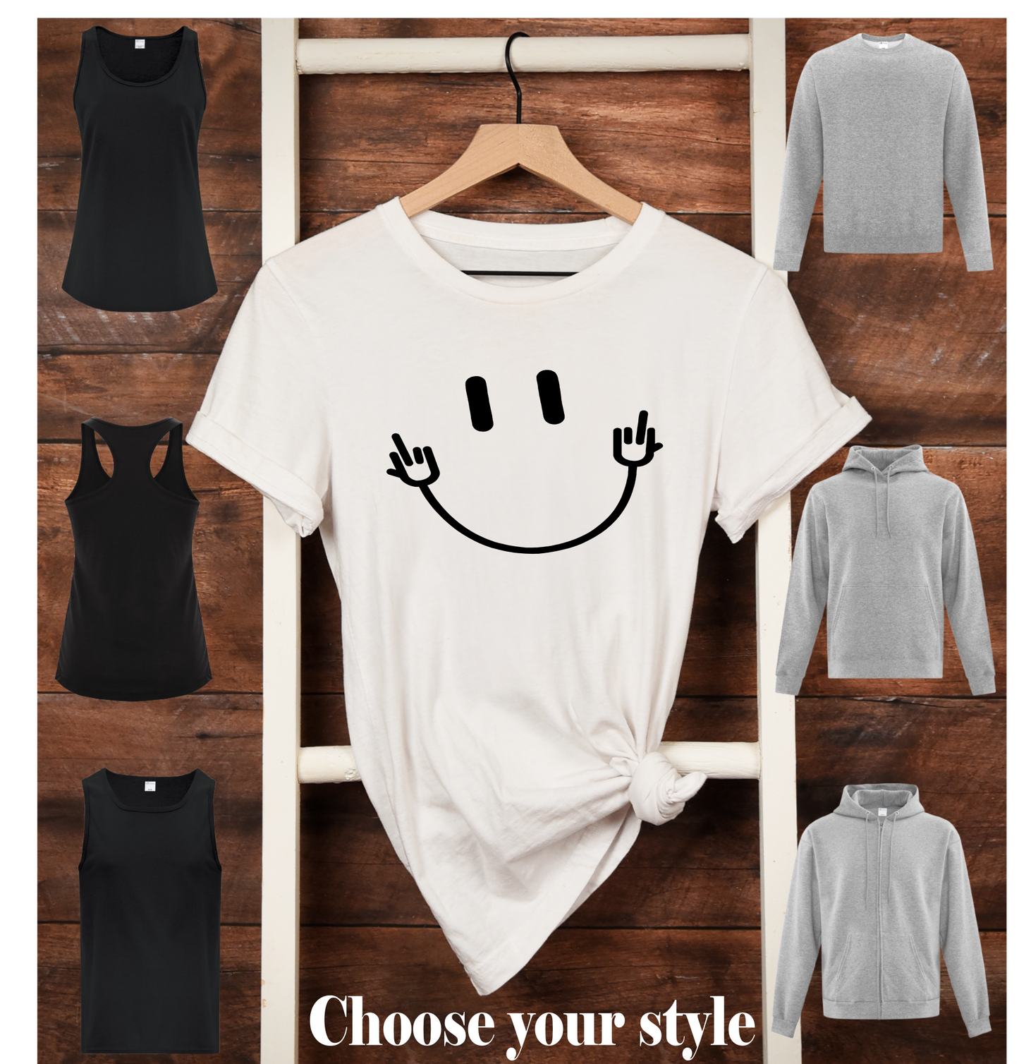 Happy Face with middle fingers smile   - Adult T-Shirts, Tanks, Sweatshirts & Hoodies
