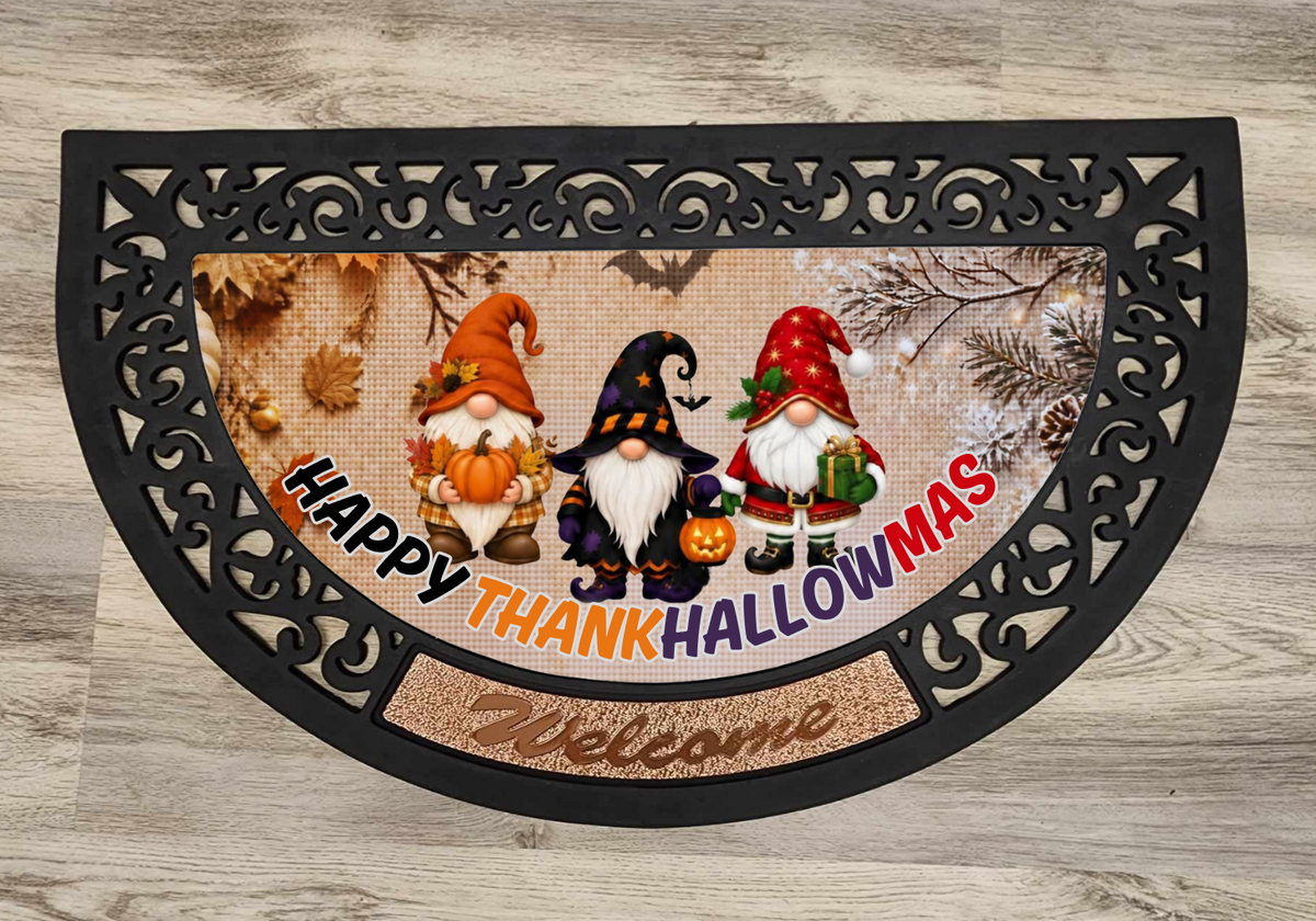 Happy Thankhallowmas, Gnomes - Door Mat with Insert or Insert Only, heavy rubber 2 sizes to choose from