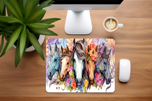 Horse and Flowers, Watercolour - Mouse Pad, 3 sizes to choose from