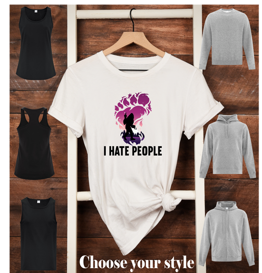 I Hate People, Bigfoot Flipping The Bird - Adult T-Shirts, Tank Tops, Sweatshirts & Hoodies