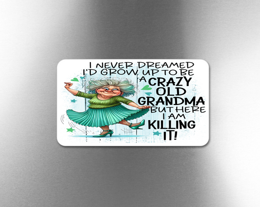 I Never Dreamed I'd Grow Up To Be A Crazy Old Grandma But Here I Am Killing It! - Refrigerator Magnets in 3 size choices