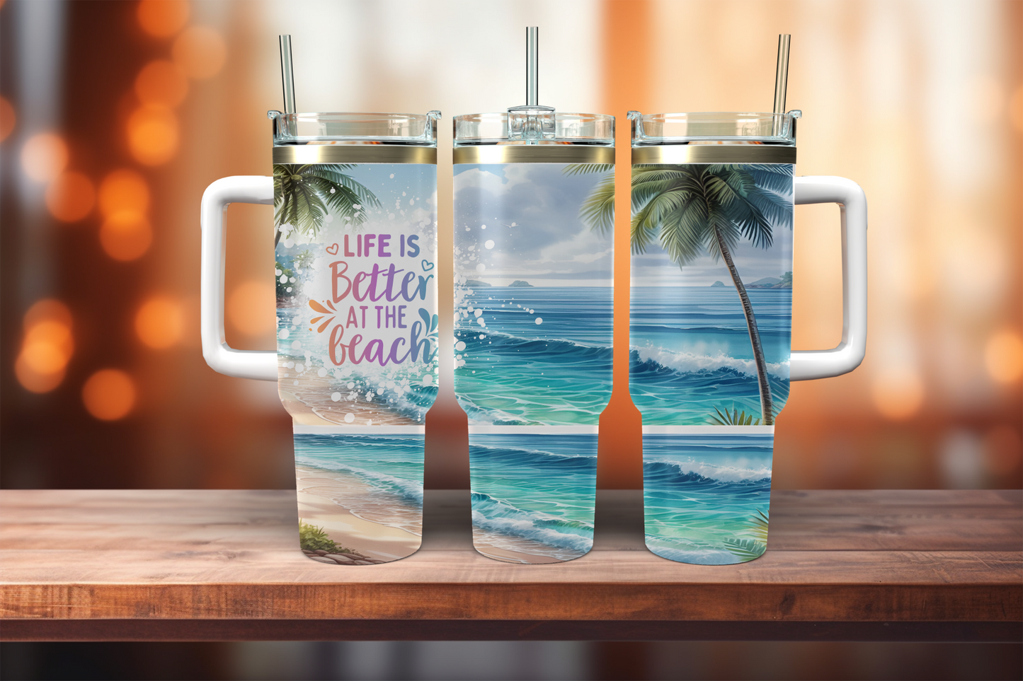 Life Is Better At The Beach - 40oz tumbler with handle