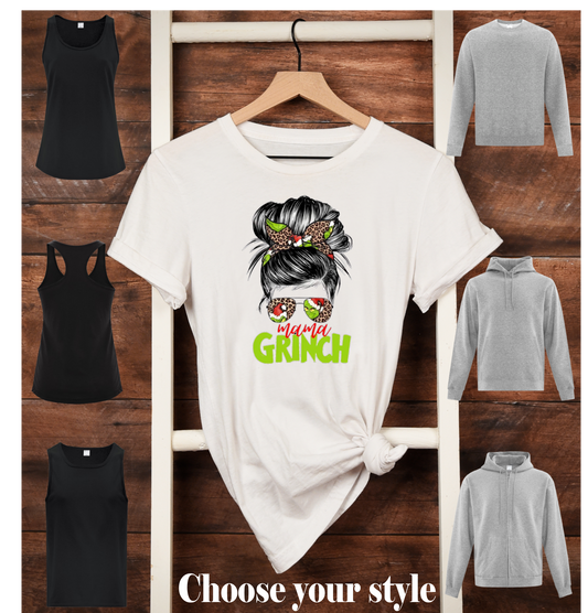 Mama Grinch, Messy Bun - Adult T-Shirts, Tank Tops, Sweatshirts & Hoodies
