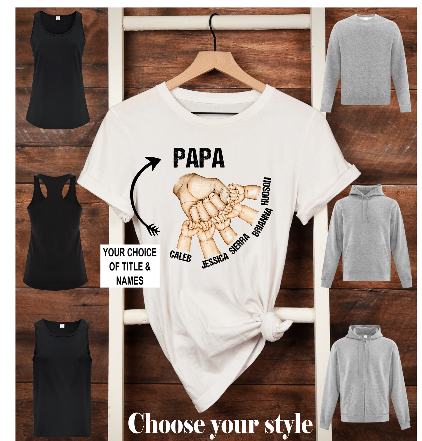 Papa, Family Fist Bump, Personalized - Adult T-Shirts, Tank Tops, Sweatshirts & Hoodies
