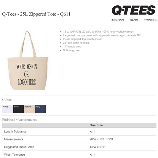 Design Your Own - 25L Zippered Tote, Q611