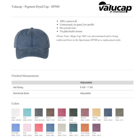 Design Your Own - Valucap Pigment Dyed Cap SP500
