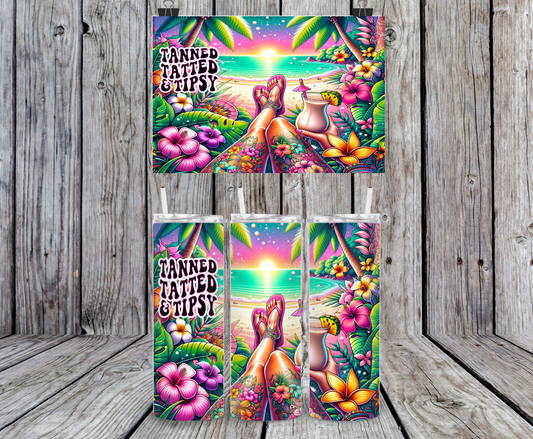 Tanned Tatted & Tipsy - 15, 20 or 30oz skinny tumblers, 4 in 1 can cooler/tumbler and 4 in 1 can cooler/tumbler or 20oz blue tooth speaker tumblers