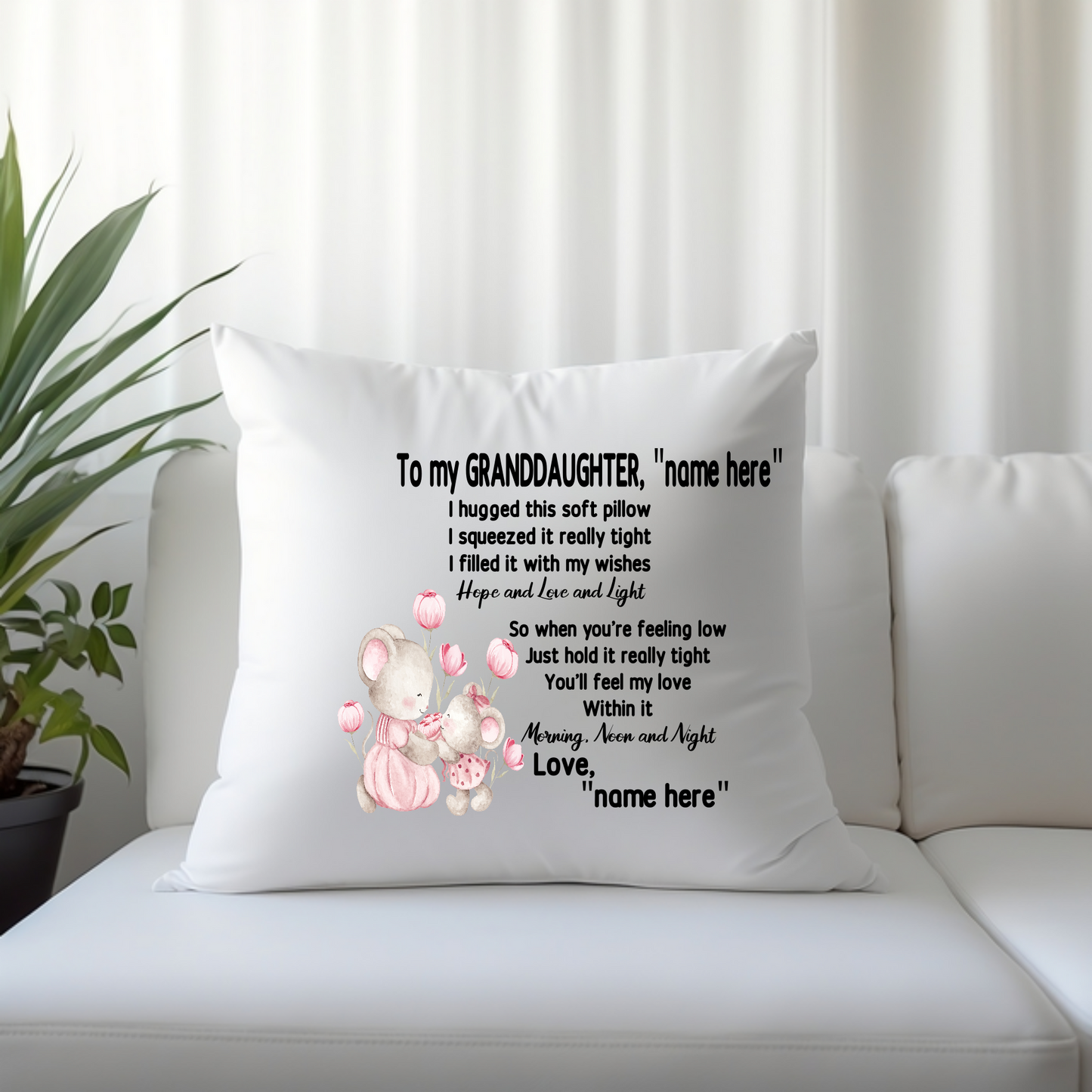 To My "Title", "Name" I/We hugged this soft pillow....Love "Name(s)/Title(s) , Personalize It - Throw Pillow Cover or Cover with Insert with 8 Animal Designs to choose from