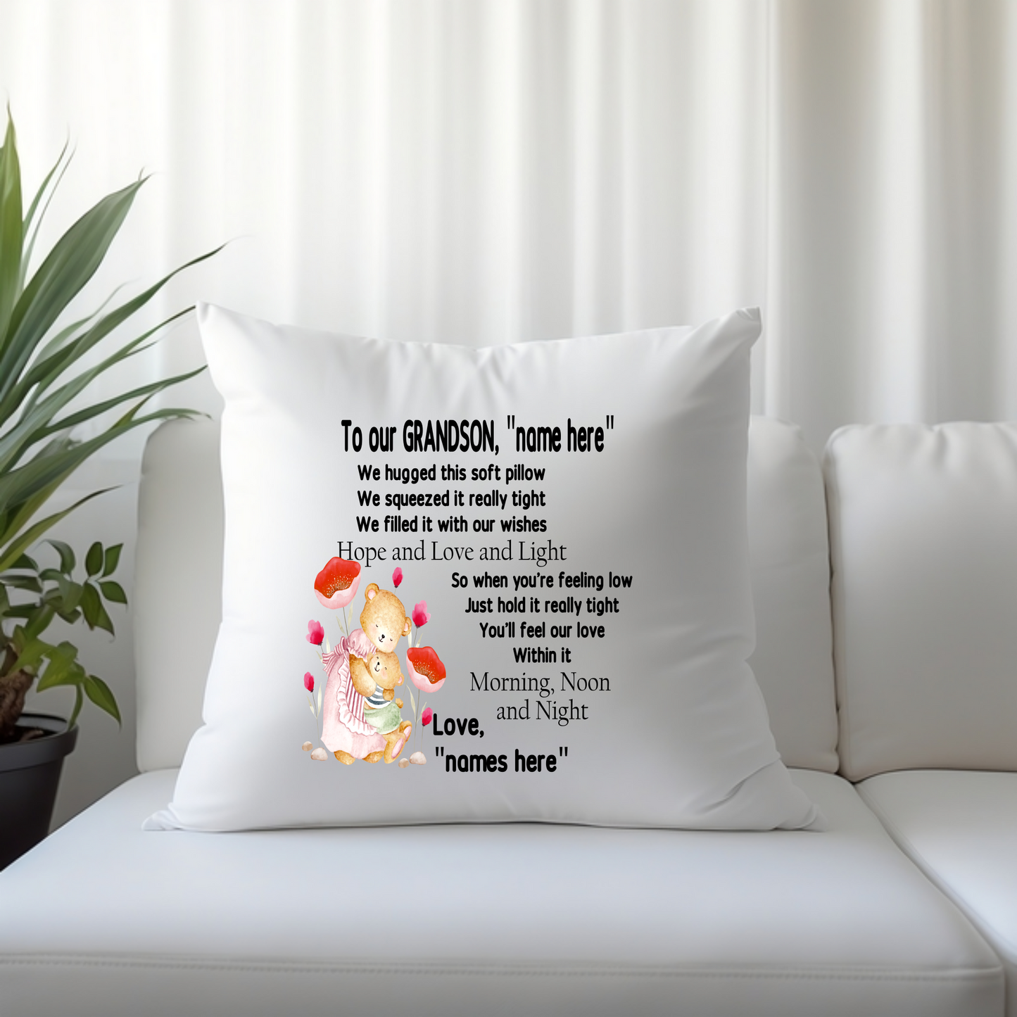 To My "Title", "Name" I/We hugged this soft pillow....Love "Name(s)/Title(s) , Personalize It - Throw Pillow Cover or Cover with Insert with 8 Animal Designs to choose from