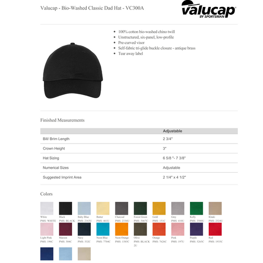 Design Your Own - Valucap Bio-washed Dad Hat VC300A